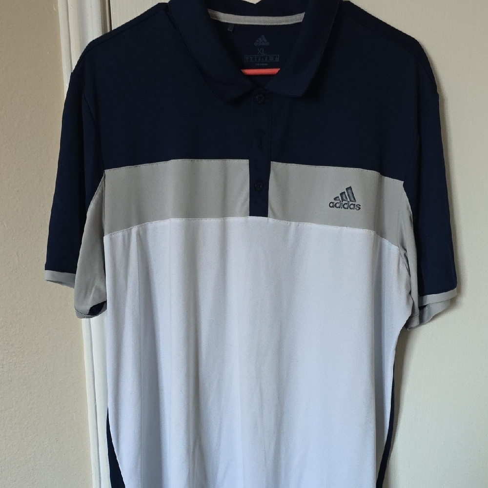 Adidas Men's Polo Shirt in Navy, Gray, and White